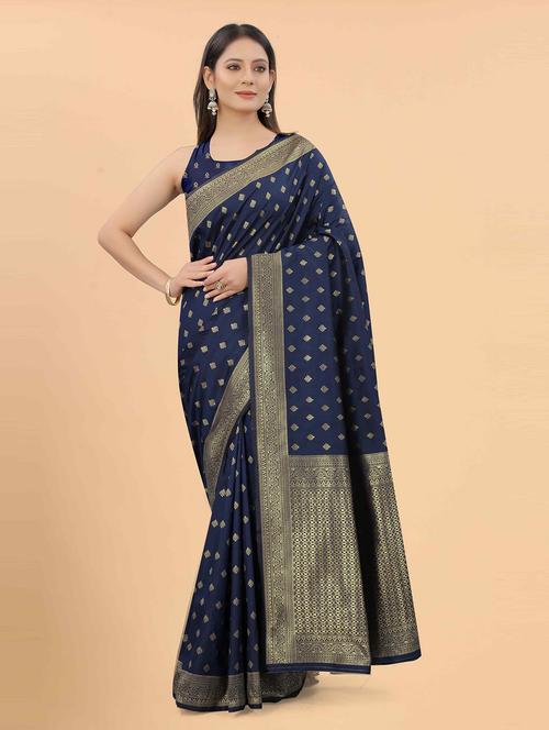 golden zari work banarasi saree with blouse - 18457609 - Very Small Image - 1