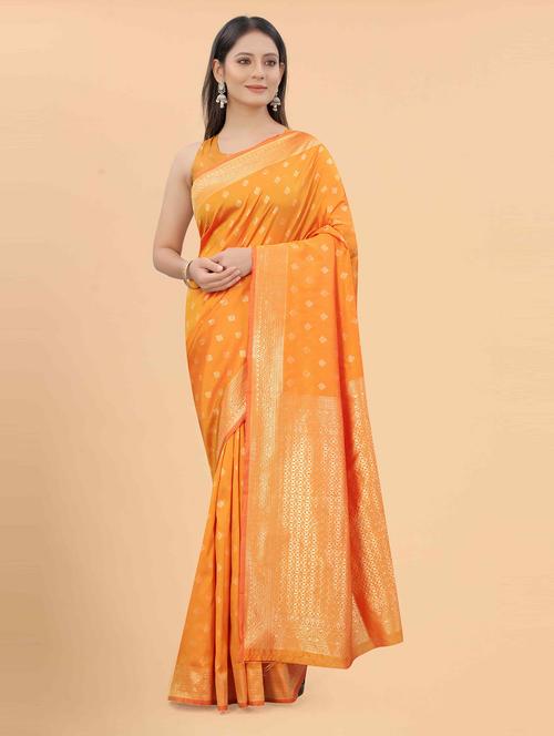 golden zari work banarasi saree with blouse - 18457610 - Very Small Image - 1