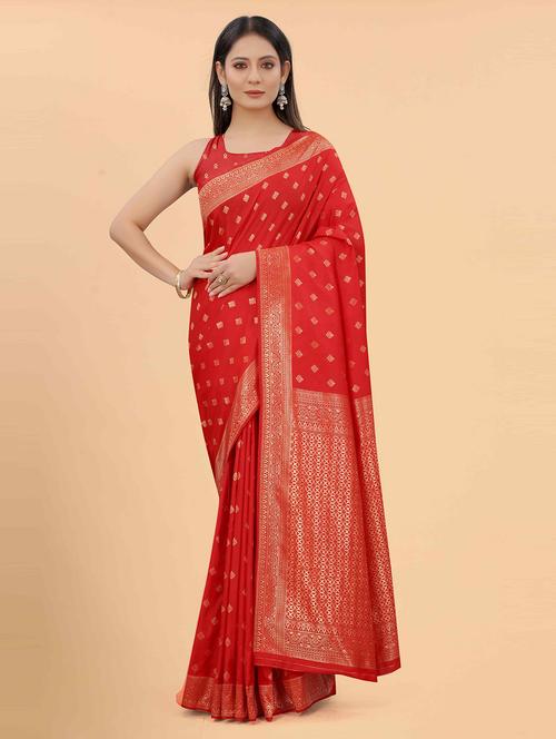 golden zari work banarasi saree with blouse - 18457612 - Very Small Image - 1