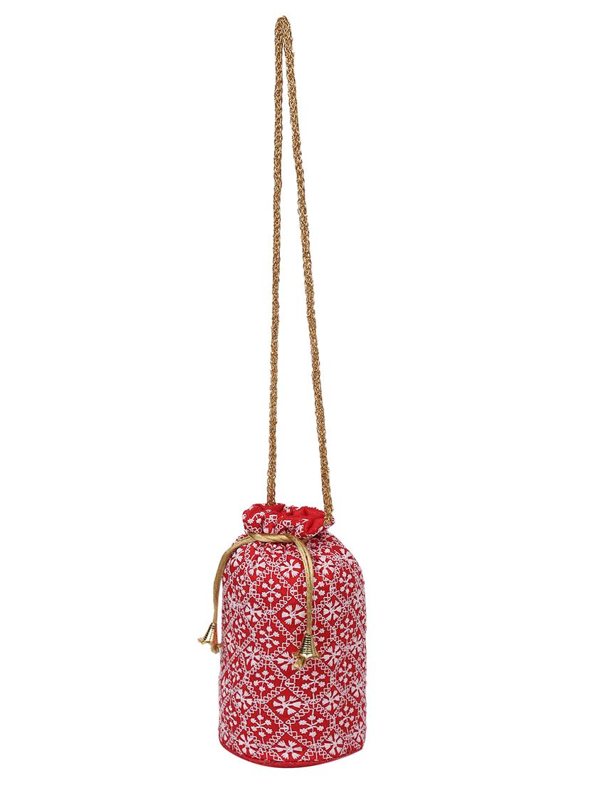 red embroidered potli - 18457689 - Standard Image - 4