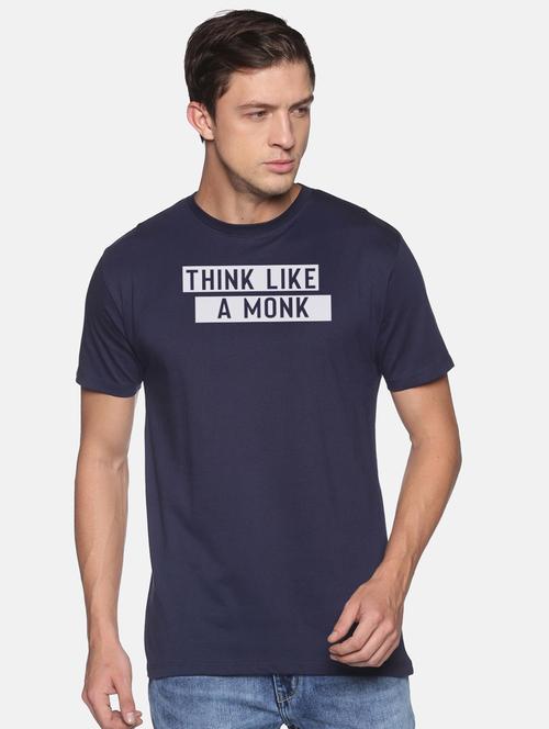 navy blue chest-printed t-shirt - 18457910 - Very Small Image - 1