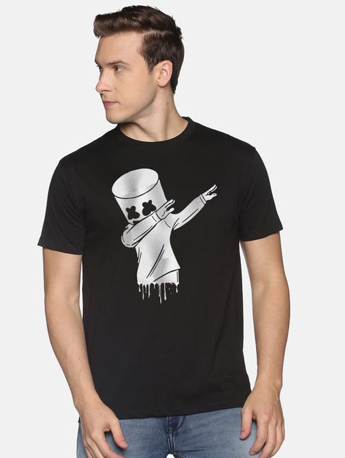 black front printed casual t-shirt - 18457926 - Very Small Image - 1