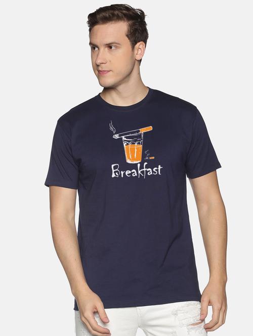 navy blue chest printed casual t-shirt  - 18457930 - Very Small Image - 1