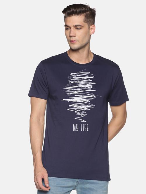 navy blue front printed casual t-shirt - 18457960 - Very Small Image - 1