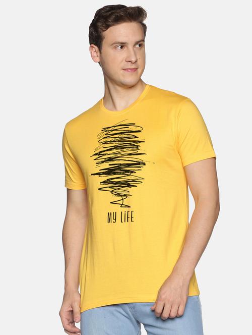 yelow front printed casual t-shirt - 18457961 - Very Small Image - 1