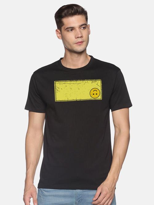 black chest printed casual t-shirt - 18458013 - Very Small Image - 1