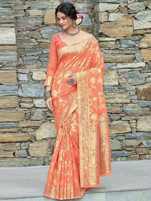 women's self design orange colored saree - 18458187 - Very Small Image - 1