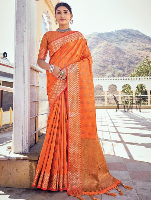 women's self design orange colored saree - 18458289 - Very Small Image - 1