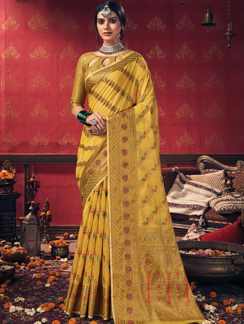 golden zari work woven saree - 18458322 - Very Small Image - 1
