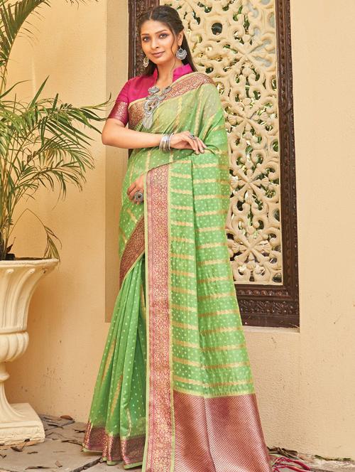 women's self design green colored saree with blouse - 18458330 - Very Small Image - 1