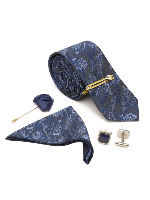 blue self design tie with pocket square & cufflinks - 18458764 - Very Small Image - 1