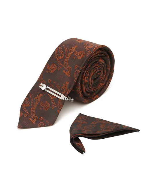 coffee brown self design tie  - 18458778 - Very Small Image - 1