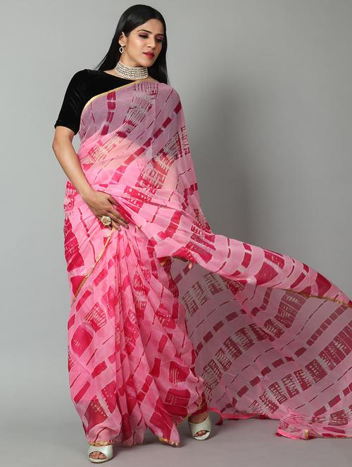 Golden Zari Work Leheriya Saree With Blouse - 18458802 - Very Small Image - 1
