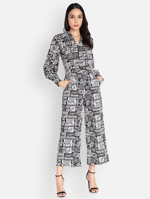 shirt collar printed full leg jumpsuit - 18458956 - Very Small Image - 1