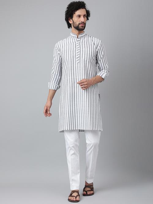 grey striped long kurta - 18459122 - Very Small Image - 1
