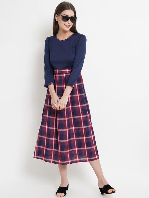 round neck checkered a-line dress - 18460011 - Very Small Image - 1