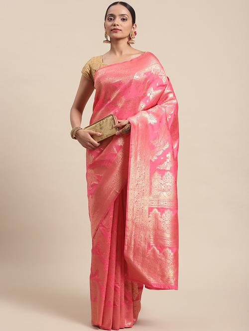 golden zari work banarasi saree with blouse - 18460289 - Very Small Image - 1