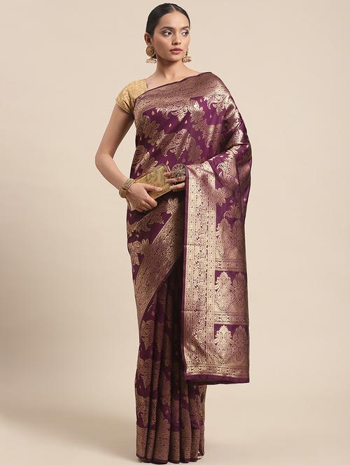 golden zari work banarasi saree with blouse - 18460290 - Very Small Image - 1