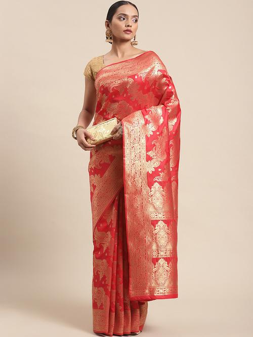 golden zari work banarasi saree with blouse - 18460291 - Very Small Image - 1