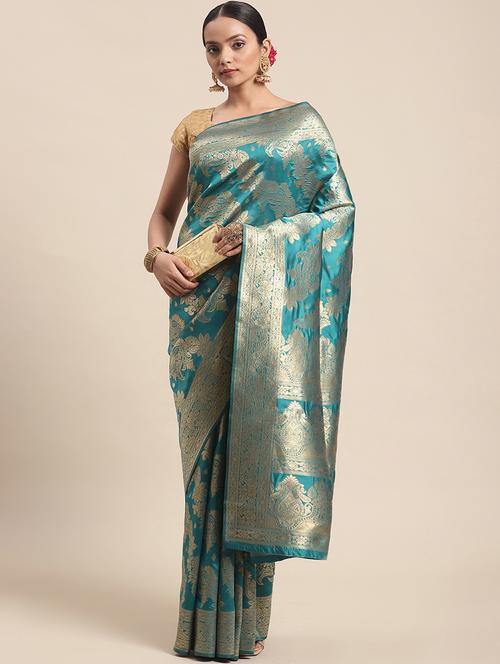 golden zari work banarasi saree with blouse - 18460292 - Very Small Image - 1