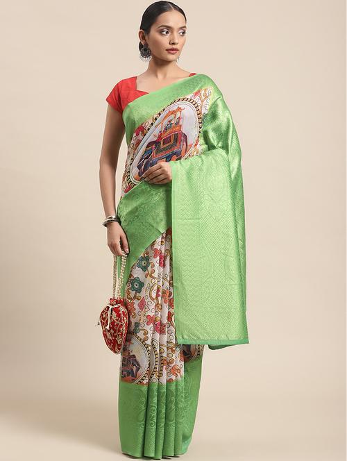 zari work digital print saree with blouse - 18460293 - Very Small Image - 1