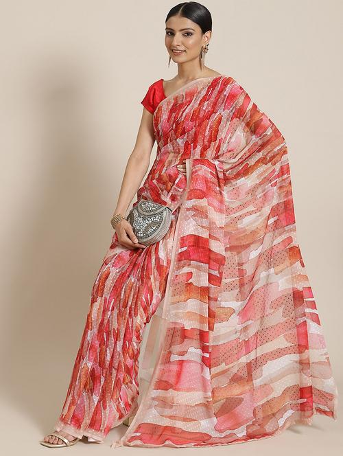 dobby work printed saree with blouse - 18460298 - Very Small Image - 1