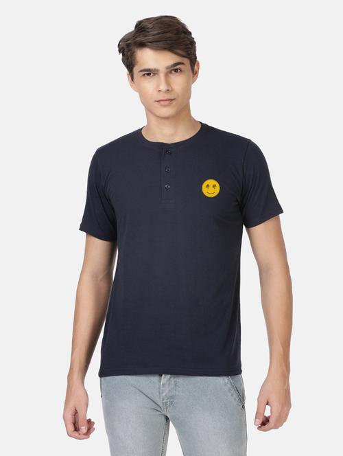 navy blue chest-printed t-shirt - 18460483 - Very Small Image - 1