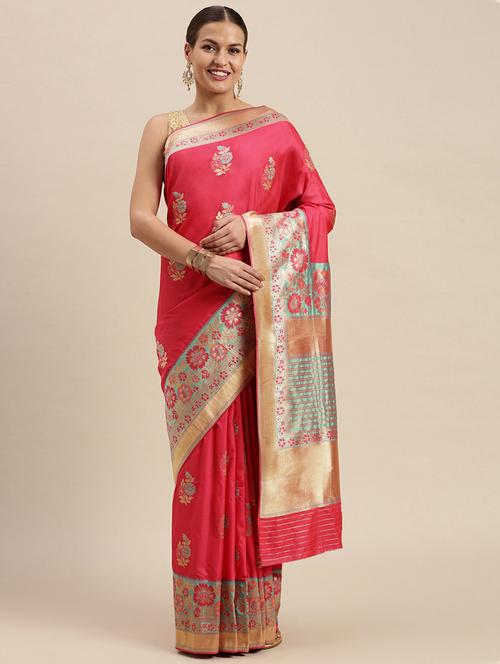 women's self design peach colored saree with blouse - 18461087 - Very Small Image - 1