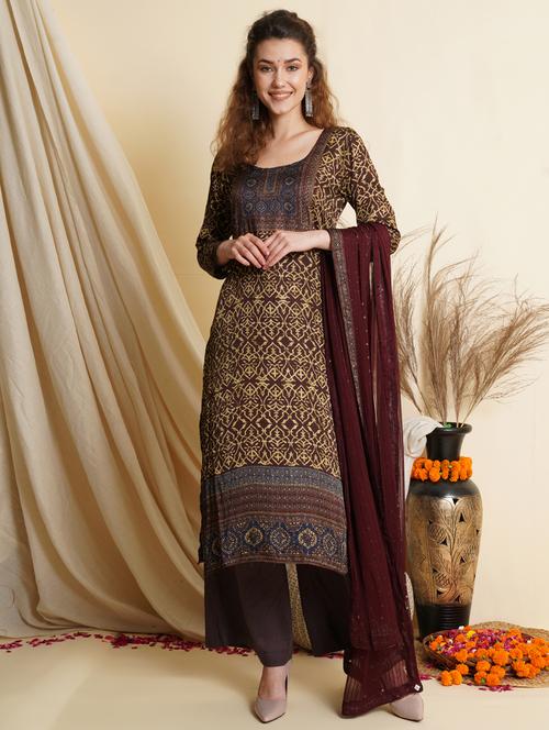 digital print unstitched palazzo suit set - 18461229 - Very Small Image - 1