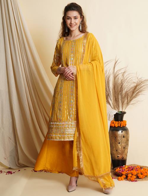 embroidered unstitched palazzo suit set - 18461239 - Very Small Image - 1