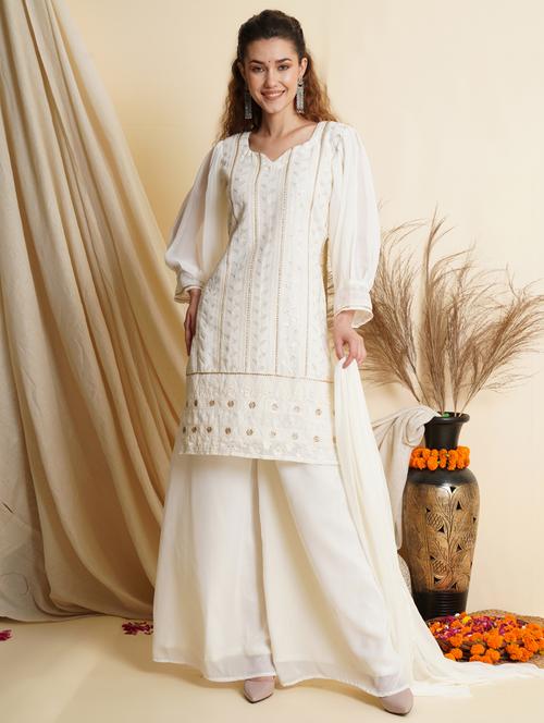 embroidered unstitched palazzo suit set - 18461242 - Very Small Image - 1