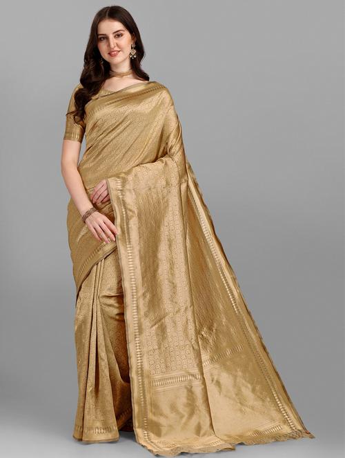 golden zari work banarasi saree with blouse - 18461282 - Very Small Image - 1