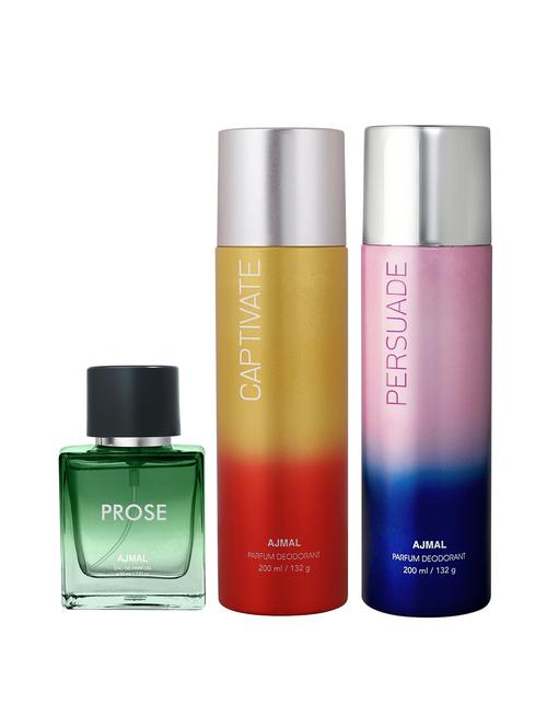 ajmal captivate deo 200 ml and persuade deo 200 ml and prose edp 50 ml for men +2 perfume testers free - 18461337 - Very Small Image - 1