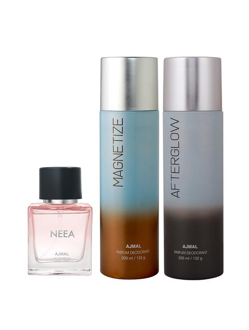 ajmal after glow deo 200 ml and magnetize deo 200 ml and neea edp 50 ml for women +2 perfume testers free - 18461388 - Very Small Image - 1