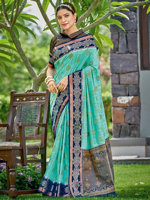 golden zari work woven saree with blouse - 18461904 - Very Small Image - 1