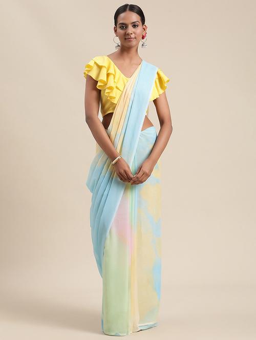 multi colored tie & dye saree with blouse - 18463620 - Very Small Image - 1