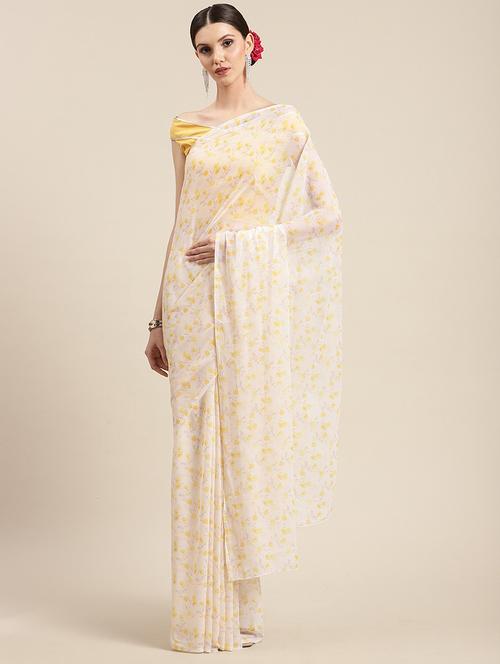 yellow floral saree with blouse - 18463631 - Very Small Image - 1