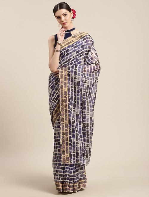 purple chanderi printed saree with blouse - 18463633 - Very Small Image - 1