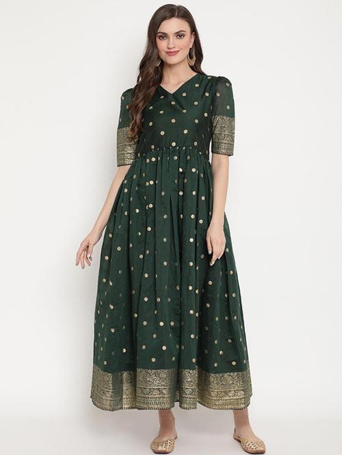 green chanderi flared kurta - 18463673 - Very Small Image - 1