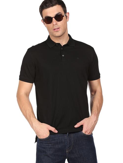 black solid polo t-shirt - 18464156 - Very Small Image - 1