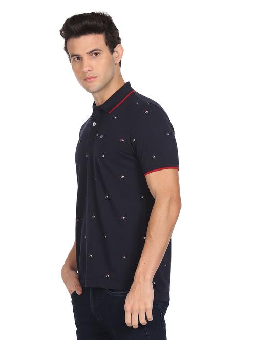 navy-blue printed polo t-shirt - 18464195 - Very Small Image - 1