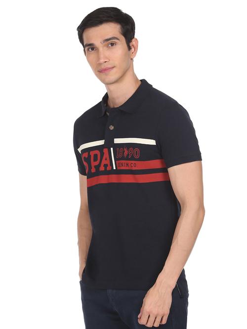 navy-blue chest-printed polo t-shirt - 18464253 - Very Small Image - 1