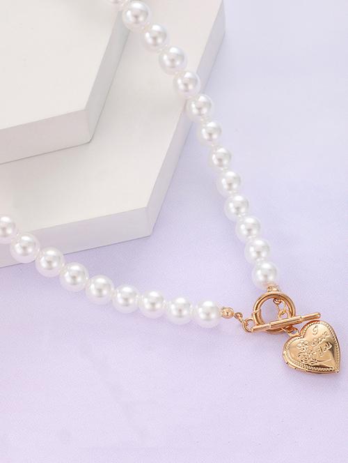 vembley charming gold plated pearl drop heart pendant necklace - 18464942 - Very Small Image - 1