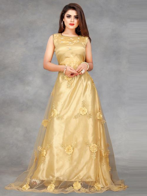 tonal embroidered flared semi-stitched gown - 18465195 - Very Small Image - 1