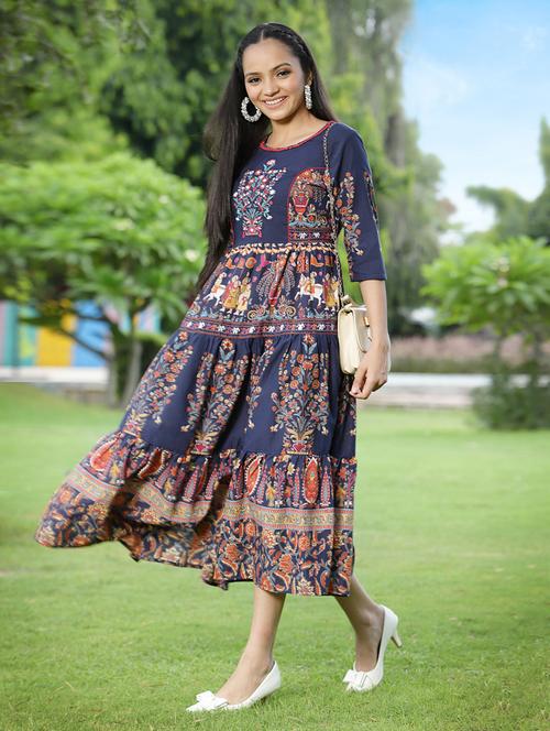 printed tiered ethnic dress - 18465718 - Very Small Image - 1