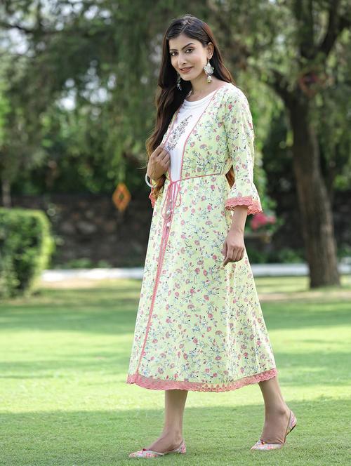 printed kurta with jacket ethnic dress - 18465767 - Very Small Image - 1