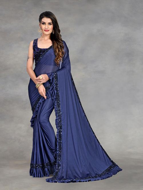 solid bordered ruffled saree  with blouse - 18466198 - Very Small Image - 1