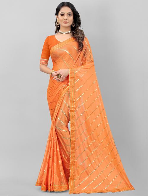 foil printed saree with blouse - 18466436 - Very Small Image - 1