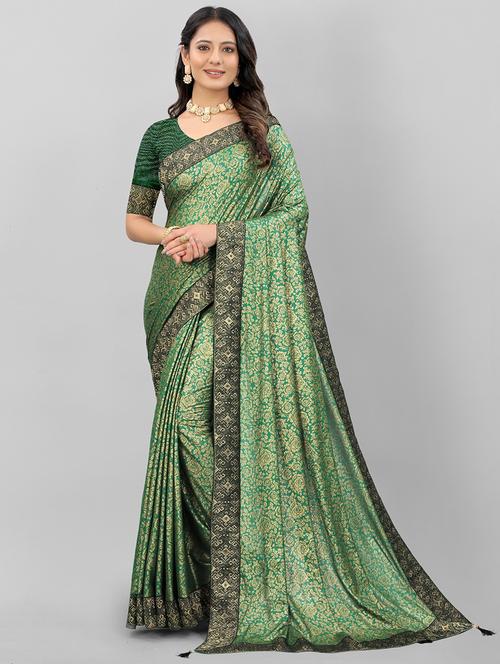 foil print lace work printed saree with blouse - 18466505 - Very Small Image - 1