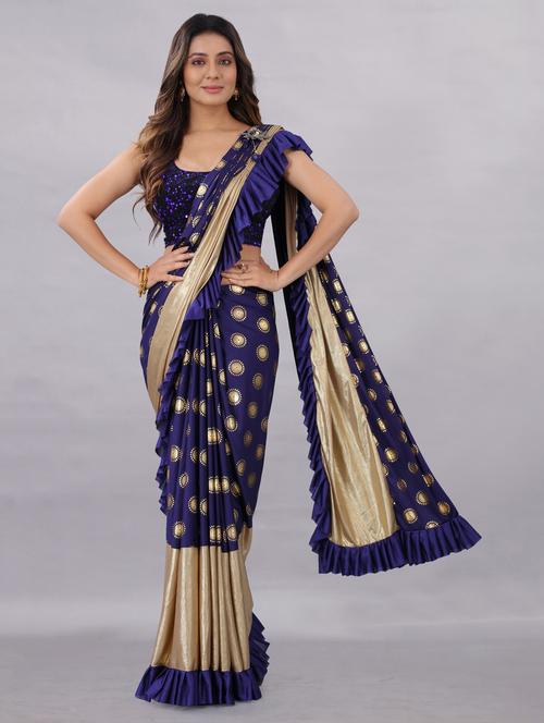 foil print sequence embroidered saree with blouse - 18466580 - Very Small Image - 1